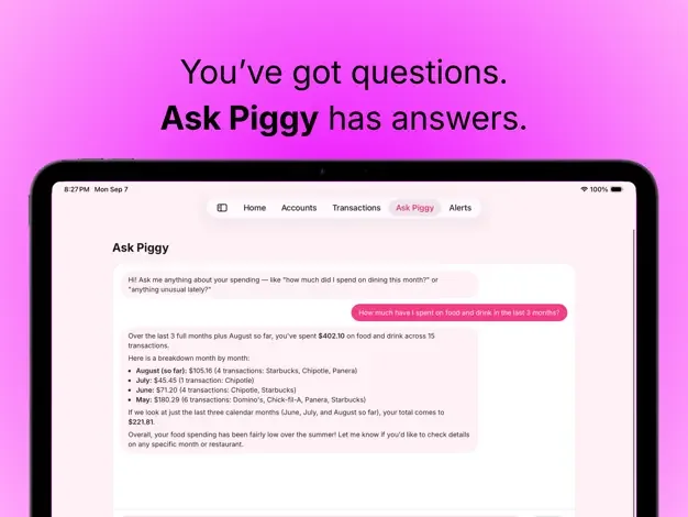 Ask Piggy conversation on iPad