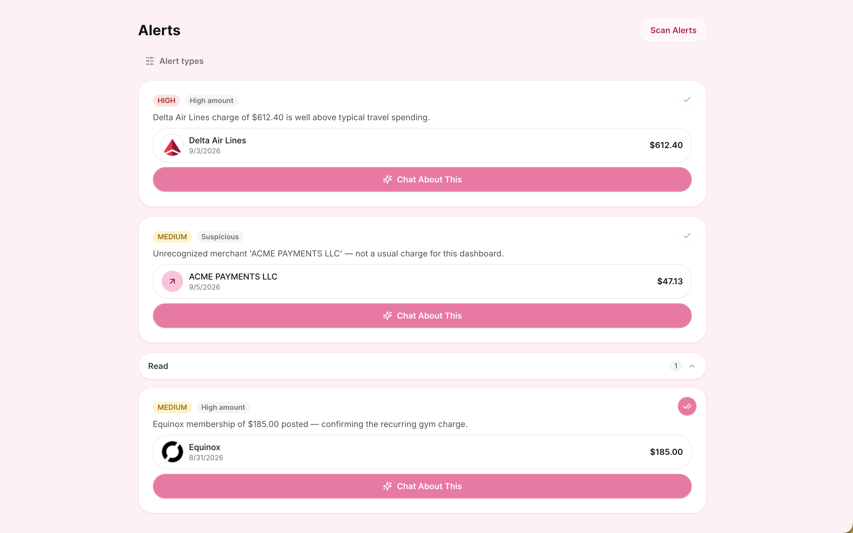 Piggy alerts for unusual and high-amount charges